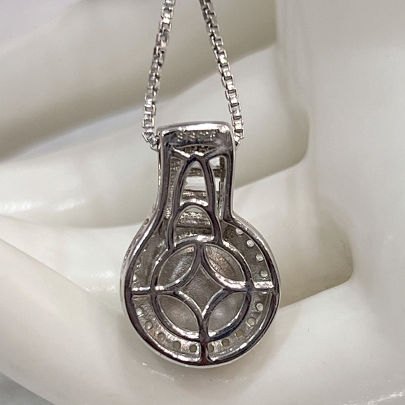 White South Sea Pearl White Topaz Sterling Silver Pendant Necklace - Picture 10 of 12